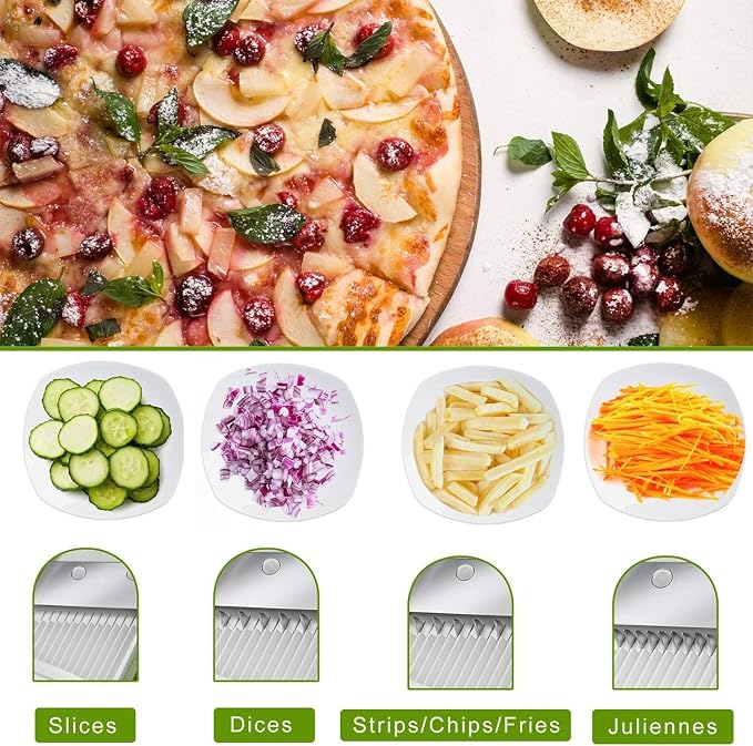 ONCE FOR ALL Safe Mandoline Slicer 5 in 1 Vegetable Cutter, Strips Julienne Dicer Adjustable Thickness 0.1-8 mm for Kitench Fast Meal Prep (Orange)