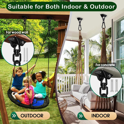 Hammock Hanging Kit, Porch Swing Hanging Kit 1200 Lb Capacity, Hammock Ceiling Hooks Heavy Duty 360°Rotating Hanging Swing Chair Hardware for Hammock Chair Stand, Porch, Yoga, Gym