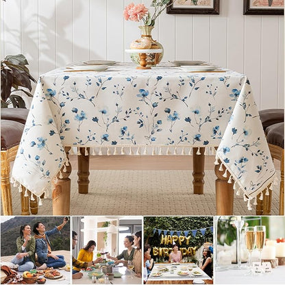 Rectangle Tablecloth Pastoral Style, Waterproof & Stain Resistant Table Cloth Wrinkle Free Table Cover for Dining/Kitchen/Patio, Washable Indoor & Outdoor Use, 55"X120" Blue