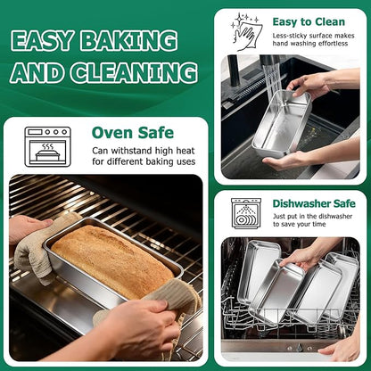 TeamFar Loaf Pans for Baking, 9 x 5 Inch Stainless Steel Loaf Bread Pans Tins for Homemade Bread/Brownies, Healthy & Sturdy, Oven & Dishwasher Safe - Set of 10