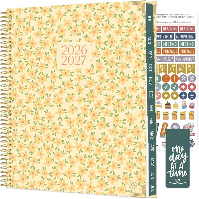 bloom daily planners HARDCOVER Planner 2026-2027 (8.5" x 11") Academic Year (July 2026 - July 2027) - 13 Months Task Goal Planner for Women - Monthly & Weekly Agenda Book - Butter Yellow Daisies