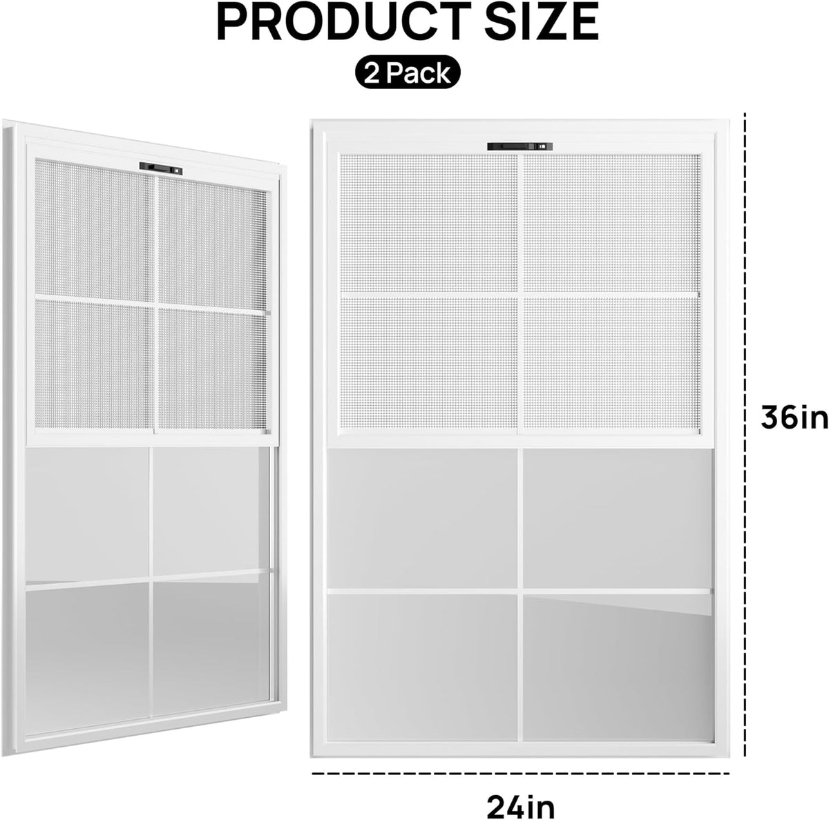 2 Pack 24" x 36"Shed Window, with Tempered Glass and Fiberglass Screen for Shed, Chicken Coop, Playhouse, Household, Garage