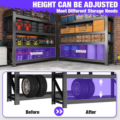 Metal Garage Shelving Heavy Duty, 4-Tier Adjustable Wire Storage Garage Shelves, 6000 LBS Loads Industrial Shelving Units for Garages, Warehouses, Kitchen, Black, 59" W x 24" D x 59" H,3 Pack