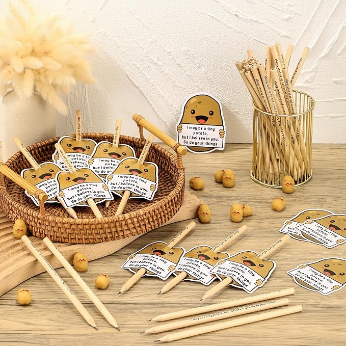 Jetec 50 Sets Inspirational Potato Pencil with Erasers and Thank You Card