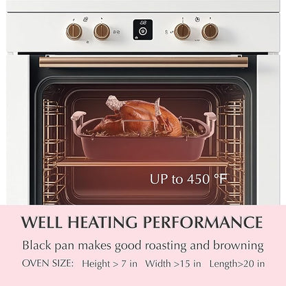 Uukrave Turkey Roasting Pan with Rack (U-Shaped), Extra Large 18.5 x 14.6 Inch Nonstick Roaster Pan for 25 lb Turkey or Chicken, Deep Oven Tray with Wide Handles, Heavy Duty Steel, Nontoxic