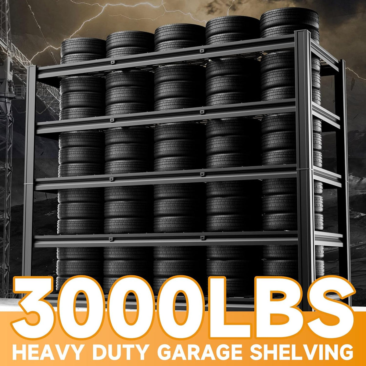 5-Tier 60”W x 24”D x 72”H Garage Shelving Storage Shelves 3000LBS Heavy Duty Metal Shelf Adjustable Rack Units Suitable for Garage Basement Warehouse Utility Shelves (Black)