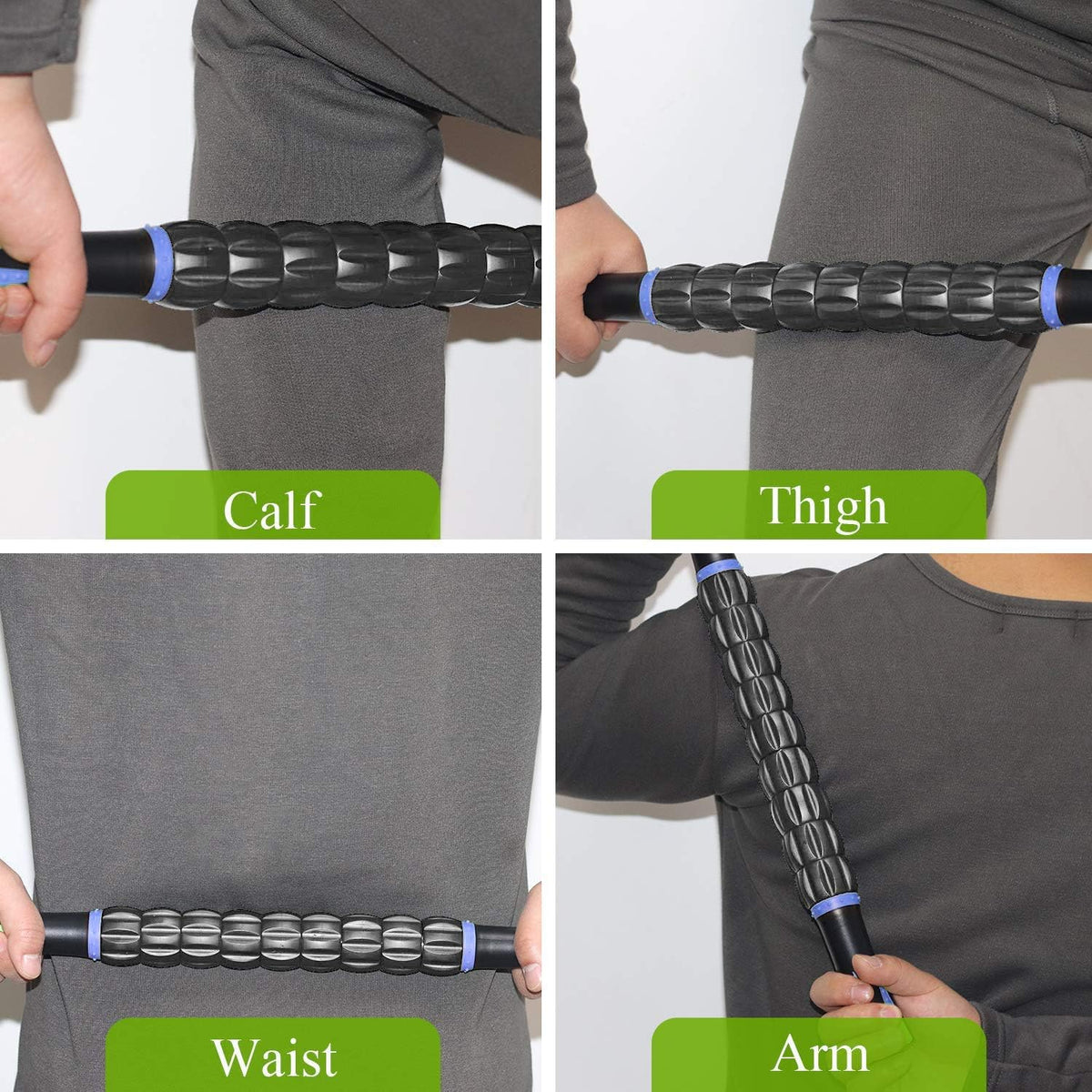 Muscle Roller Massage Roller Stick for Athletes, Help Reducing Muscle Soreness Cramping Tightness Leg Arms Back Calves Muscle Massager（Blue-Black- 18 inch）