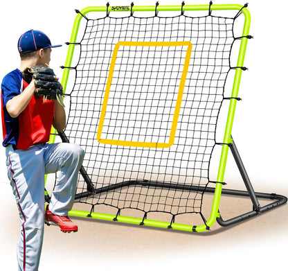 Baseball Rebounder Net 4x4.5FT - 5 Adjustable Angles Baseball Training Equipment for Ground, Line Drive & Fly Balls, Soccer Softball Volleyball Rebounder, Bounce Back Net with Hangbag
