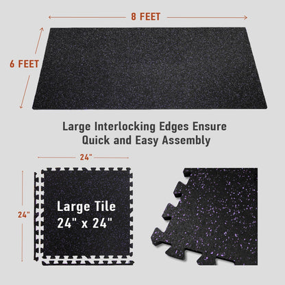 0.56in Thick 48 Sq Ft Exercise Equipment Mats, 12 Tiles Upgraded Rubber Top with High Density EVA Foam, Large Interlocking Puzzle Gym Flooring for Home Gym, Heavy Weight Workout, Black & Purple