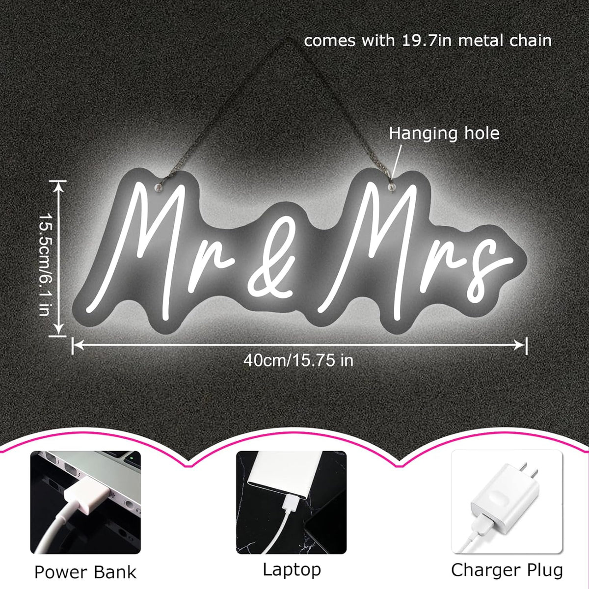 Mr and Mrs Neon Sign for Wedding Dimmable Mr Mrs Neon Signs Led Neon Sign for Party Neon Light Sign Mr & Mrs Sign for Anniversary Valentine's Day Wall Decor Gift 16.54 "X4.72"