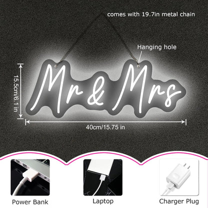 Mr and Mrs Neon Sign for Wedding Dimmable Mr Mrs Neon Signs Led Neon Sign for Party Neon Light Sign Mr & Mrs Sign for Anniversary Valentine's Day Wall Decor Gift 16.54 "X4.72"