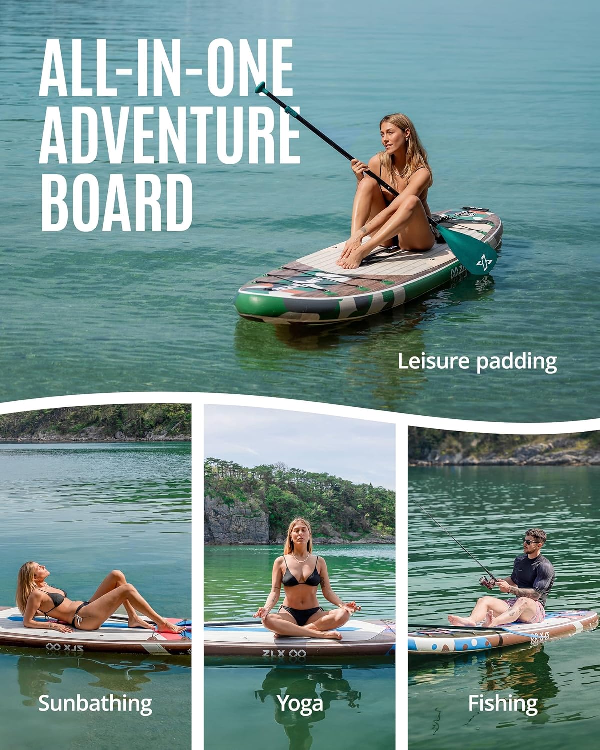 ZLX Inflatable Stand Up Paddle Board, 10'6" SUP Non-Slip Stable Deck Pad, Unique Center Fin, Premium Accessories, Portable Paddleboard for Adults, Beginners, All Skill Levels