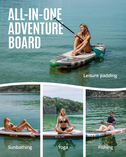 ZLX Inflatable Stand Up Paddle Board, 10'6" SUP Non-Slip Stable Deck Pad, Unique Center Fin, Premium Accessories, Portable Paddleboard for Adults, Beginners, All Skill Levels