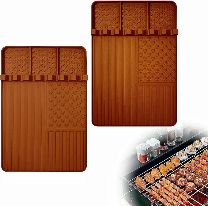 Silicone Griddle Tools Mat for Blackstone,Grill BBQ Caddy Utensils Holder for Kitchen,Cooking & Countertop,Large Spatula Mat with Drip Pad,Griddle Accessories for Blackstone (brown-2)