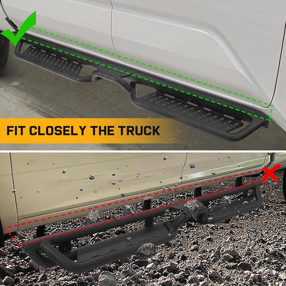 Running Boards Compatible with Vehicle 2004-2025 Nissan Titan Crew Cab, 2016-2025 Titan XD Crew Cab, Two-Stair Side Steps, 6 Inch Black Step Bars, Truck Nerf Bars with Middle Steps.