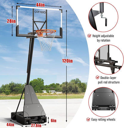 Basketball Hoop Outdoor with 44/54 Inch Shatterproof Backboard, 5.25-10FT Height Portable Basketball Hoop with Sandbag, Adjustable Basketball Goal System
