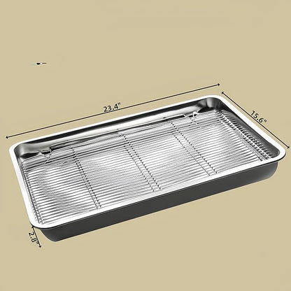 Roasting Pan Heavy Duty Stainless steel Turkey Pans for Oven,Toaster Oven Tray Pans with cooling rack,Hotel Pan, Barbeque Grill Pan,Deep Edge,Mirror treatment, Dishwasher Safe (23.4"x15.6"x2.8")