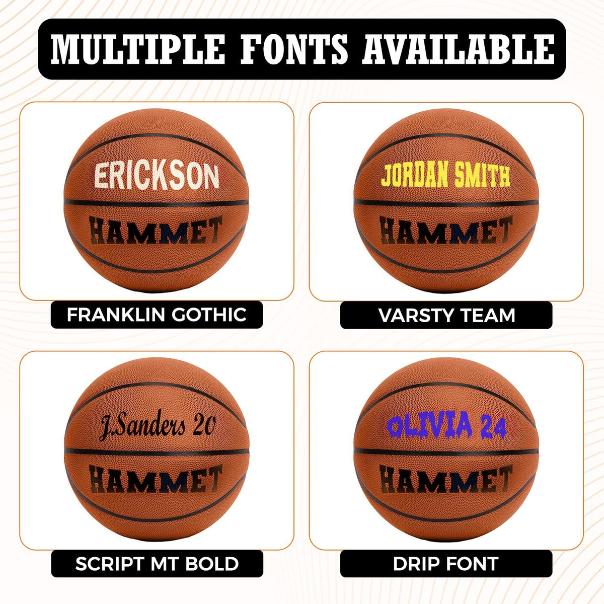 HAMMET Personalized Basketball - Customized Indoor and Outdoor Basketball with Your Name or Text - Ideal Gift for Son, Daughter, Boy or Girl