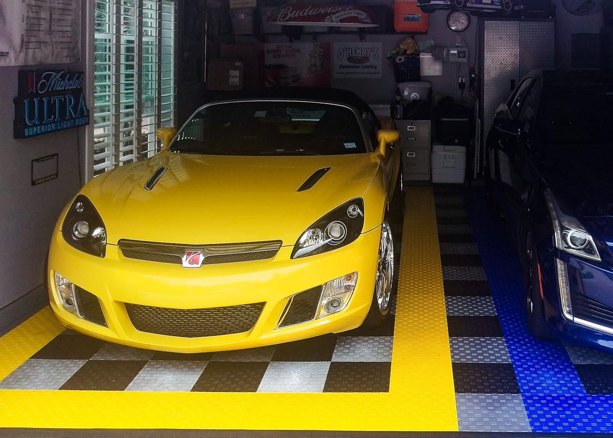 GarageTrac Diamond, Durable Interlocking Modular Garage Flooring Tile (12 Pack), Yellow