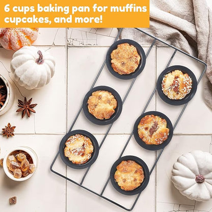 Shellwei 2 Pcs 12 Cups Nonstick Popover Pan Muffin Cupcake Pan Pudding Bakeware for Oven Baking, Frittatas, Muffins, Quiches, Pudding Cakes(Black,2 Pcs)