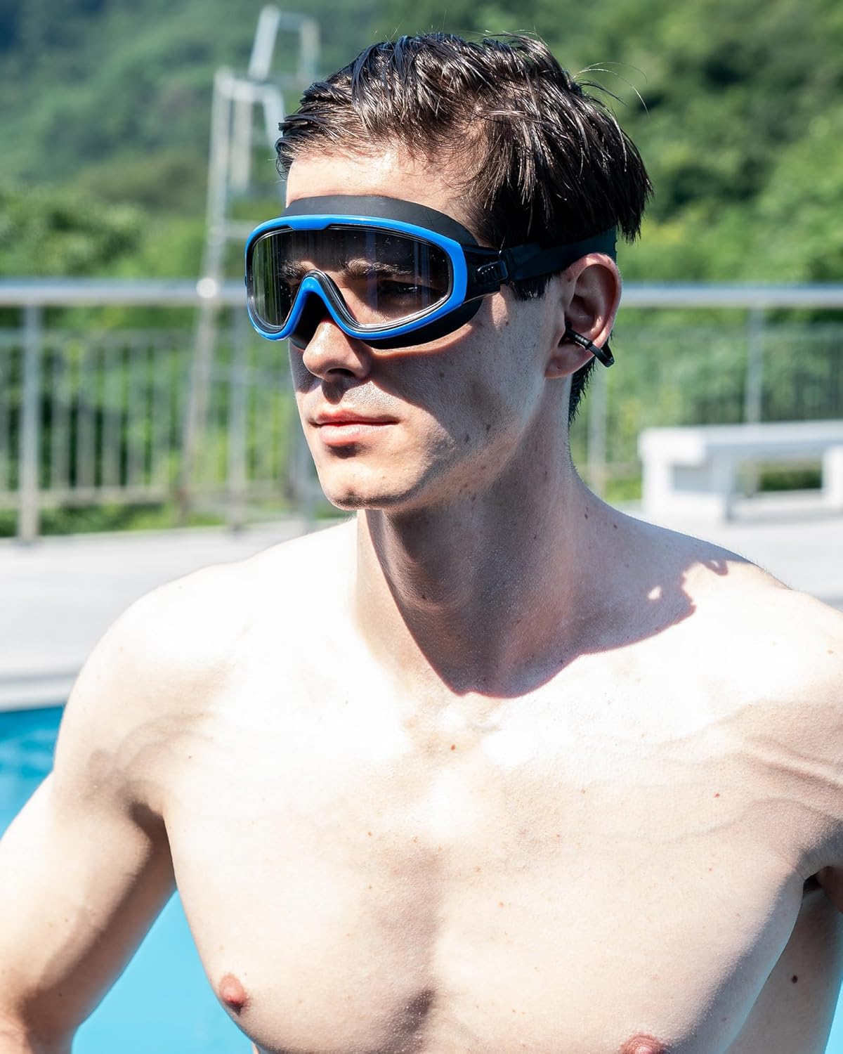 Adult Swimming Goggles,Leak-Proof,Anti-Fog Pool Glasses,Wide View Swim Goggles with Ear Plugs and Nose Clip