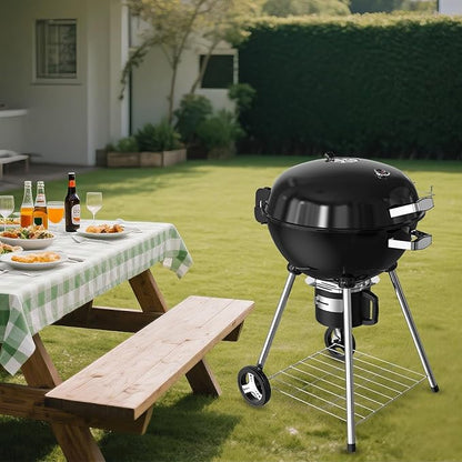 22.5-Inch Portable Charcoal Grill, Heavy Duty Kettle BBQ Smoker with Built-in Thermometer & Removable Water-Rinsable Ash Catcher for Outdoor Camping, Patio, Backyard, and Tailgating