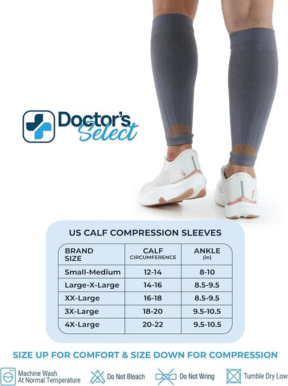 Doctor's Select 2 Pairs Copper Calf Compression Sleeve - Leg Compression Sleeves for Women & Men, Shin Splint Relief