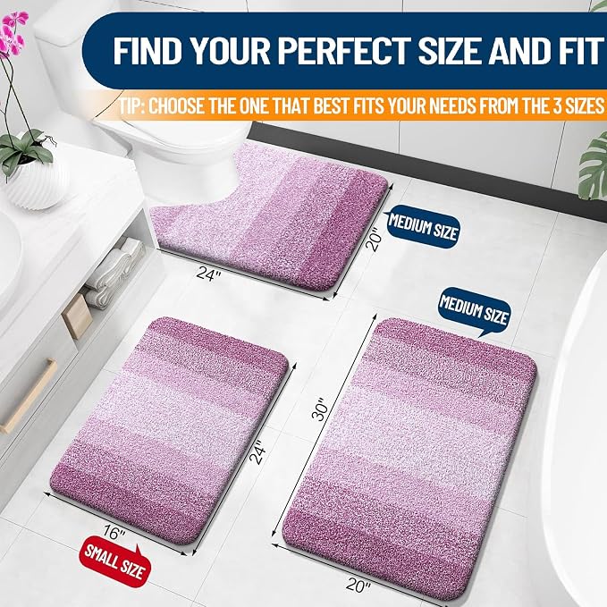 OLANLY Bathroom Rugs Mat 30x20, Extra Soft Absorbent Microfiber Bath Rugs, Rubber Backing, Quick Dry, Washable Bath Mats for Bathroom Floor, Tub and Shower, Home Decor Accessories, Pinkish-Purple