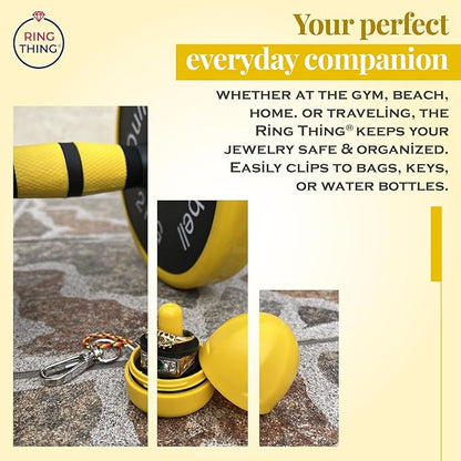 RING THING - Ring Holder Keychain, Jewelry Organizer and Storage, Portable Waterproof Ring Holder, Pill Box Keychain Container, Gym Accessory, and Travel Ring Case (Daisy Yellow)