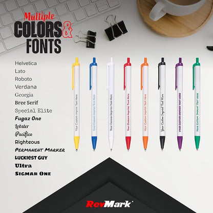 RevMark Personalized Ballpoint Pen, Custom Printed Name, Business or Event Information, Timeless Advertising, USA Made Pens, Promotional Marketing, Smooth Black Ink, Bulk Pack (Black,100 Ct.)