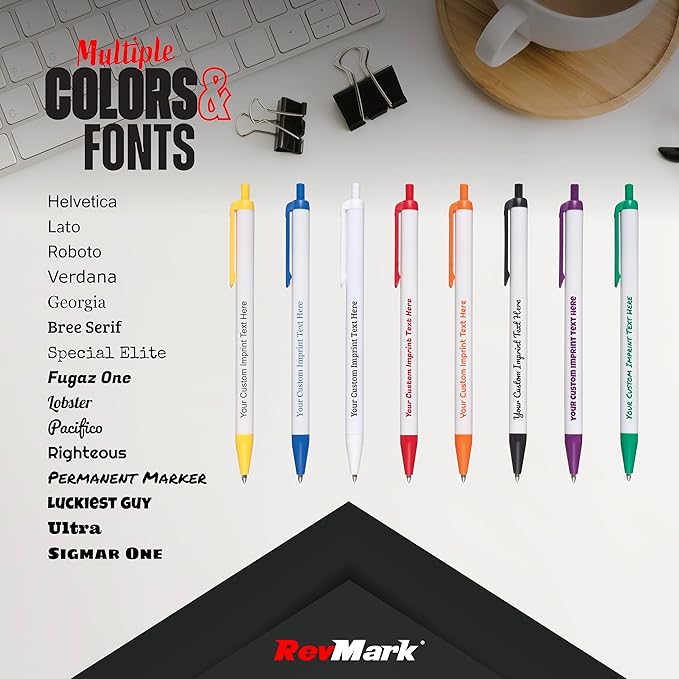 RevMark Personalized Ballpoint Pen, Custom Printed Name, Business or Event Information, Timeless Advertising, USA Made Pens, Promotional Marketing, Smooth Black Ink, Bulk Pack (White,1000 Ct.)