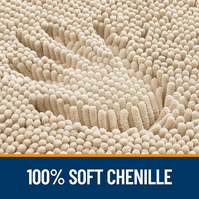 OLANLY Bathroom Rugs 35x24, Extra Soft Absorbent Chenille Bath Rugs, Rubber Backing Quick Dry, Machine Washable Bath Mats for Bathroom Floor, Tub and Shower, Home Decor Accessories, Beige