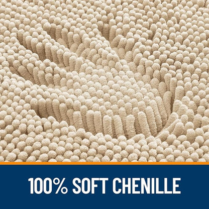 OLANLY Bathroom Rugs 35x24, Extra Soft Absorbent Chenille Bath Rugs, Rubber Backing Quick Dry, Machine Washable Bath Mats for Bathroom Floor, Tub and Shower, Home Decor Accessories, Beige