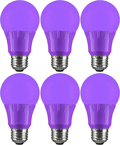 Sunlite 40946 LED A19 Colored Light Bulb, 3 Watts (25w Equivalent), E26 Medium Base, Non-Dimmable, UL Listed, Party Decoration, Holiday Lighting, 6 Count, Purple