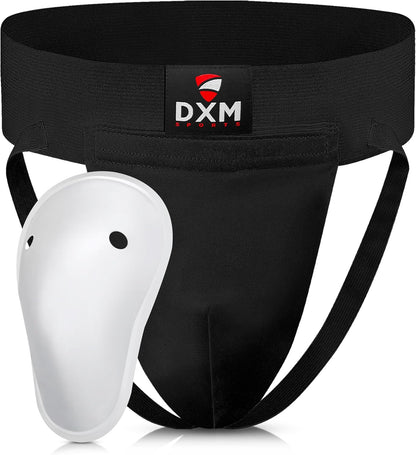 DXM SPORTS Groin Protector Cup Men, Boxing Kickboxing MMA Muay Thai Sparring Groin Guard, Ventilated Adjustable, Karate Fighting Training, Underwear Jiu Jitsu BJJ Protection