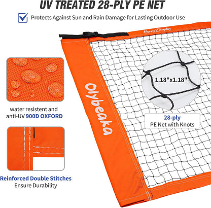 Badminton & Volleyball Combo Set 32 ft with Net, Anti-Sagging Design, 4 Badminton Rackets, 3 Birdies and PU Volleyball for Backyard Lawn Beach