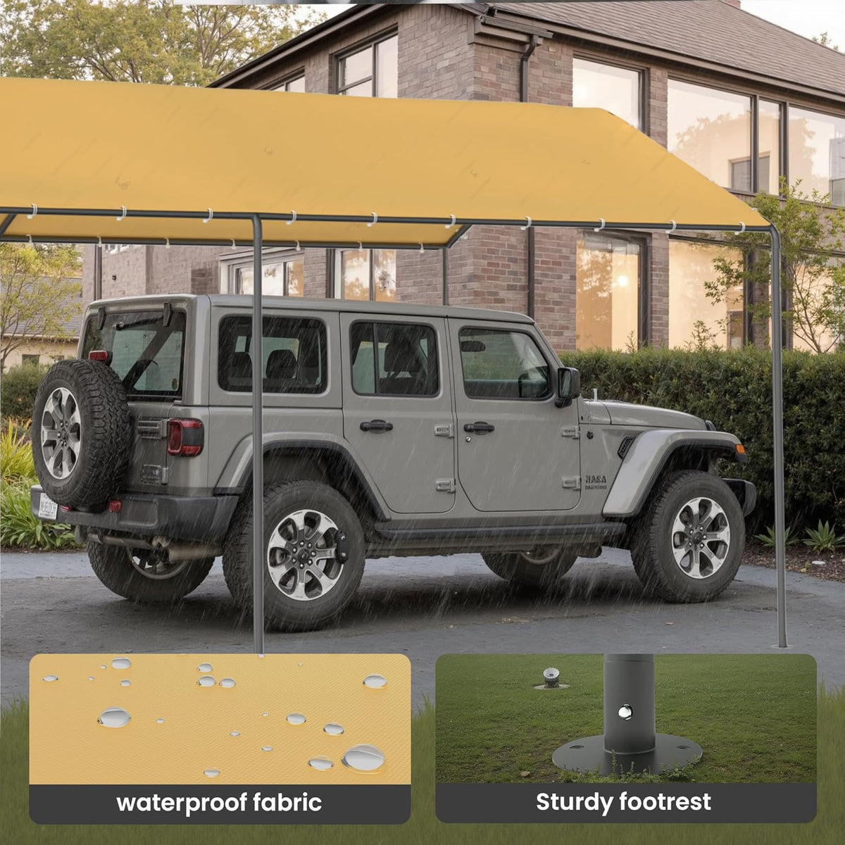 Carport, 10‘ x 20’ Heavy Duty Portable Garage All-Season Car Canopy w/Removable Sidewall & Doors, Carport Canopy Party Tent w/Water-Resistant Tarp for Backyard (Yellow, 10' x 20' /no Side)