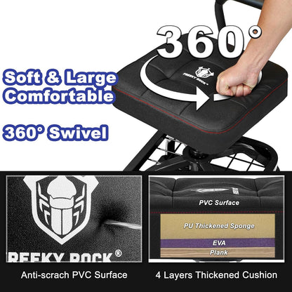 Rolling Shop Stool with Wheels, Garage Mechanic Shop Chair with Handle Backrest, Adjustable Height Work Stool, Roller Seat with Tool Tray Storage, Heavy Duty, 330 LBS Capacity, Black