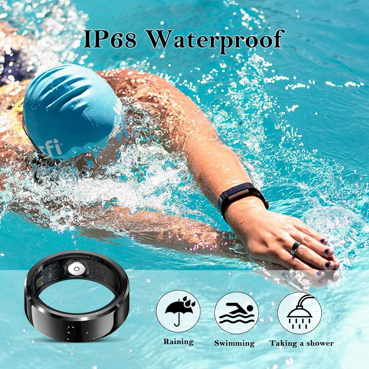 Smart Ring for Women Men-Wearable Fitness Tracker with Sleep Tracking Heart Rate Blood Oxygen Healthy Monitor Ring Activity Monitoring Steps Calories Black