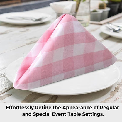 Urban Villa Cloth Napkins 100% Cotton Dinner Napkins Highly Absorbent 20x20 Inches (Set of 12) Pink White Buffalo Checks Reusable Washable Soft Durable Premium Napkins Ideal for Home Wedding Parties