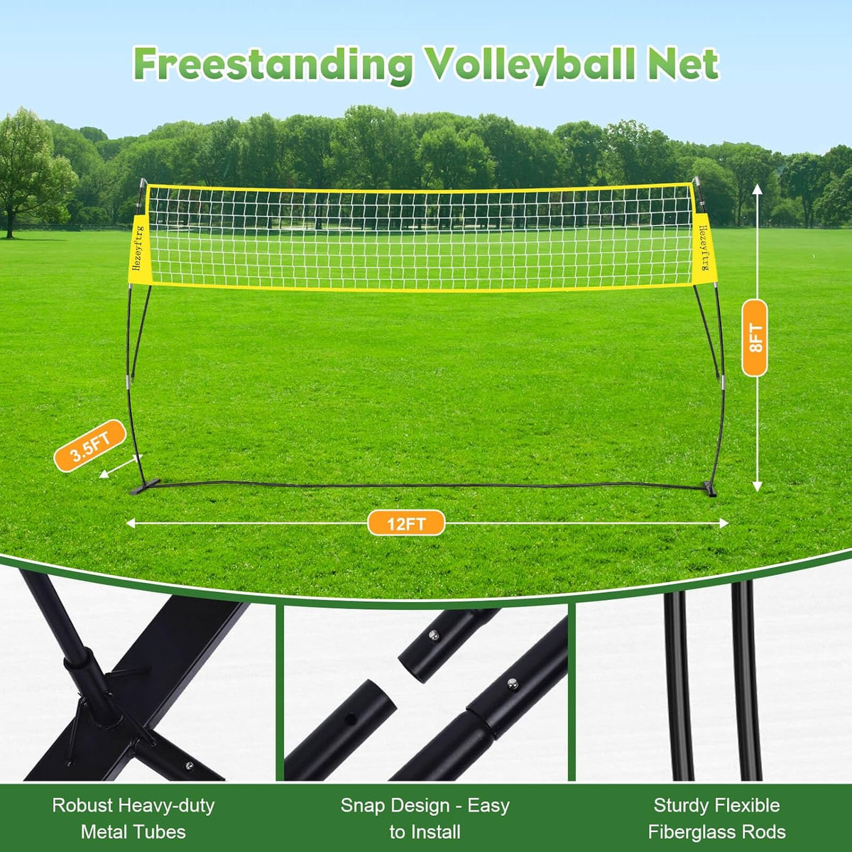 20FT/12FT Freestanding Volleyball Training Net, 5 Height Adjustable Portable Volleyball Net System, Quick Setup Practice Set for Indoor or Outdoor Use