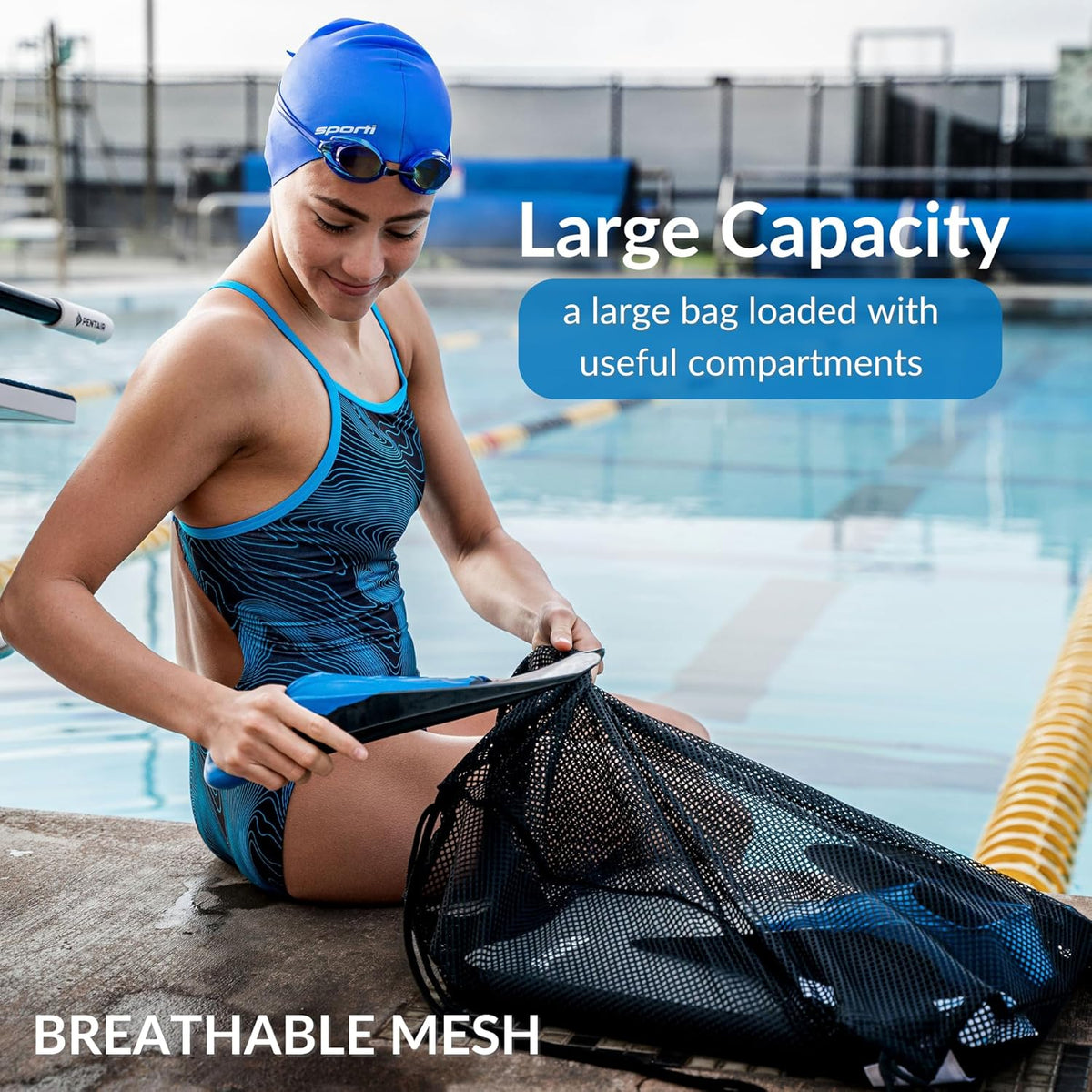 𝗦𝗽𝗼𝗿𝘁𝗶 Power Swim Paddles for Lap Swimming - Adjustable Straps - Lap Swimming Gears - Hand Paddles for Adults & Kids