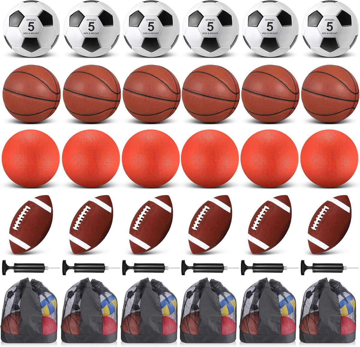 HyDren Sports Balls Set for Teen Adult, Include Official Size Basketball Soccer Ball Football Playground Ball with Pump and Equipment Carry Bag Sports Gift Back to School