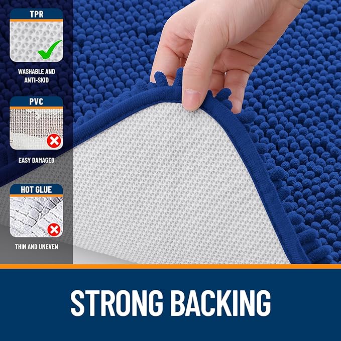 OLANLY Large Bathroom Rugs 59x35, Extra Soft Absorbent Chenille Bath Rugs, Rubber Backing Quick Dry, Machine Washable Bath Mats for Bathroom Floor, Tub and Shower, Home Decor Accessories, Royal Blue