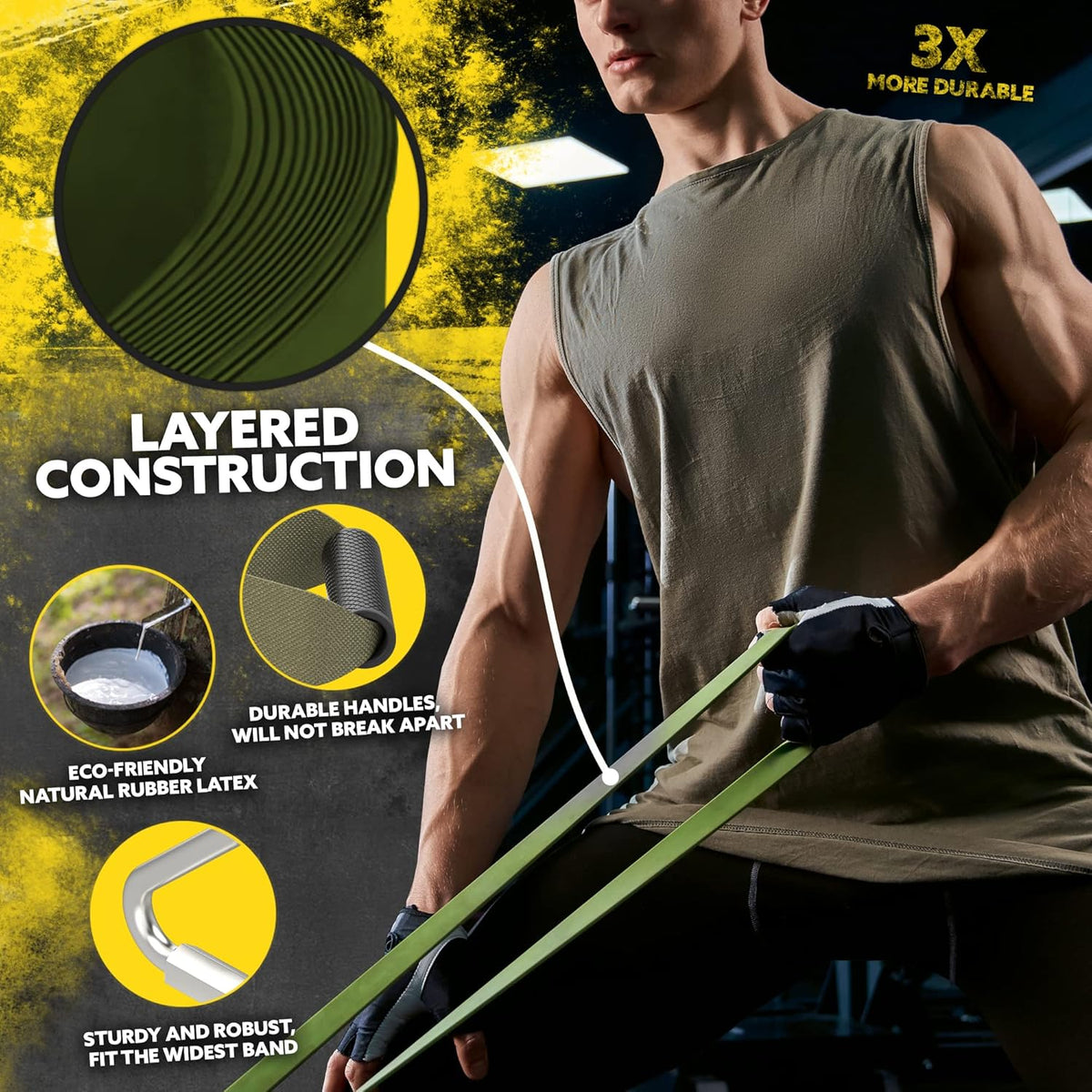 Long Resistance Bands for Working Out Men and Women - Set of 5 Pull-Up Bands, Rubber Handles and Door Anchor - Workout Bands Resistance for Men - Exercise Bands Resistance Bands Set