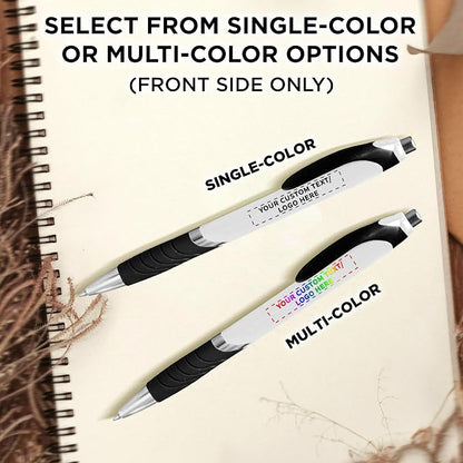 DISCOUNT PROMOS Ballpoint Pens With Rubber Grip - 50 pack - Customizable Text, Logo - Black Ink Ball Point Pen with Soft Touch Plastic - White