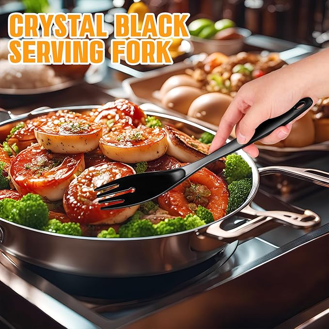 20Pcs Disposable Plastic Serving Utensils for Parties, Buffet Serving Utensils Set-8 Black Plastic Serving Spoons, 4 Tongs and 8 Forks for Catering, Entertaining and Parties