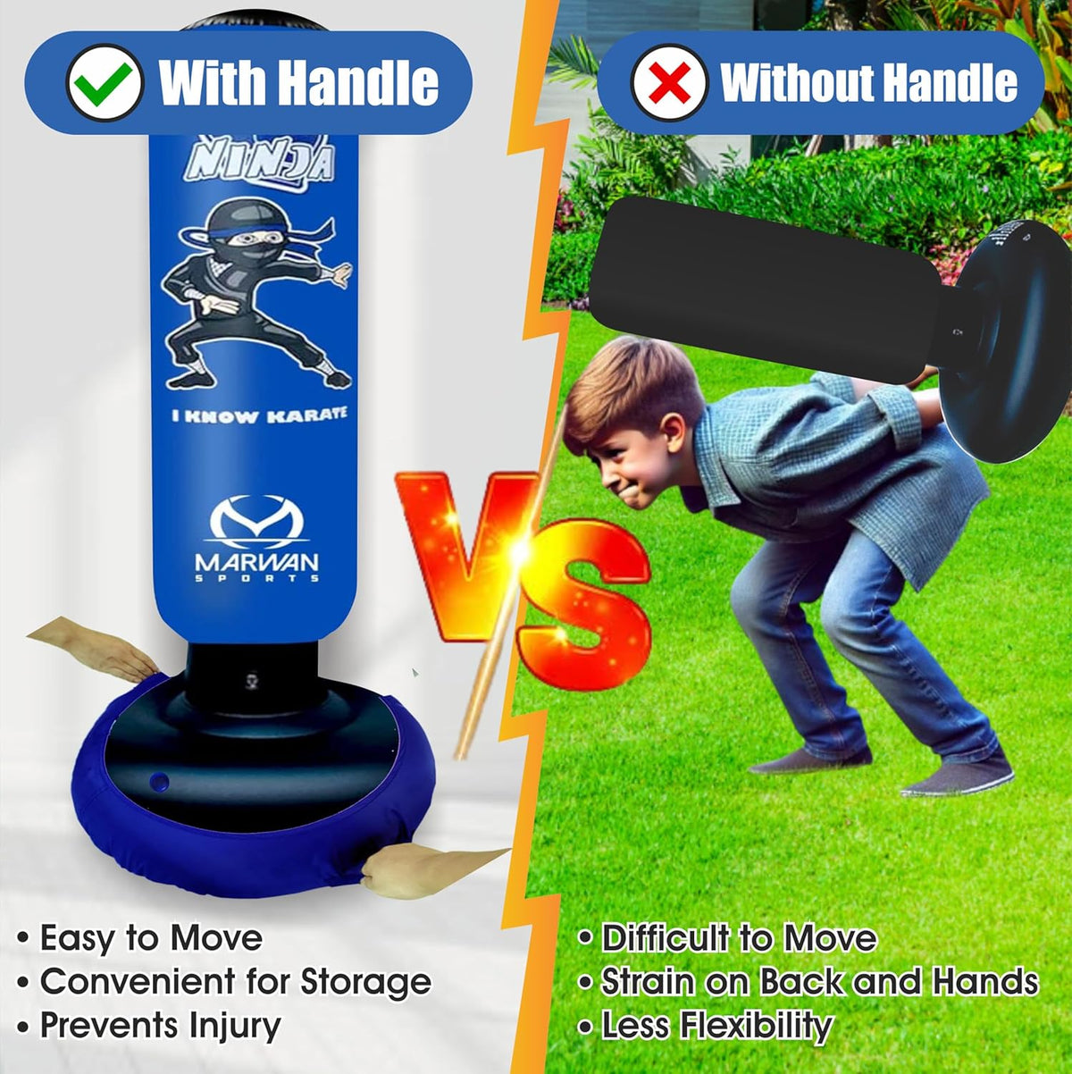 Durable Inflatable Kids Punching Bag for Karate and Boxing – Bounce-Back Martial Arts Bag for Boys and Girls, Great Birthday Gift to Relieve Energy and Build Skills for Boys Ages 4-12