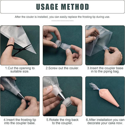 Piping Bags and Tips Set, Cakes Decorating Supplies Kit with 100pcs 18 Inch Pastry Bags, 16 Piping Tips, 3 Cake Scraper, 2 Couplers, 2 Bag Ties, Simple and Convenient Baking Supplies Set