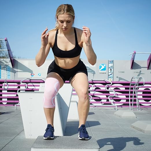 RiptGear Knee Compression Sleeve Women - Knee Support and Compression Knee Brace for Women Working Out For Pain, Running (Large, Pink -1 Pack)